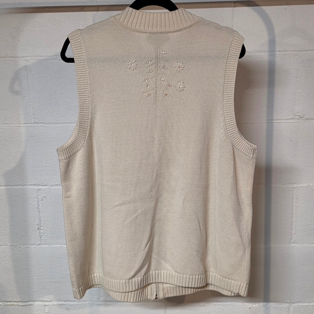 CJ Banks Ivory Knit Zip Vest Winter Tree Snowflake Sequin Hand Embroider Plus 1X - Picture 11 of 14